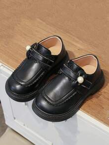 新款女孩舒適平底圓頭皮鞋,適用於幼兒、小童和大童,適合秋季 - 黑色 - 查看 4