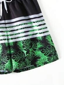 Thiếu niên Con trai Nhiệt đới Thực vật In Eo dây rút Quần short đi biển Với Vá lại - màu xanh lá - Xem 5