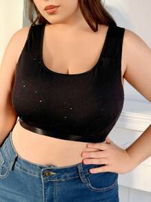 女性加大碼純色圓領無鋼圈胸罩 - 黑色 - 查看 5