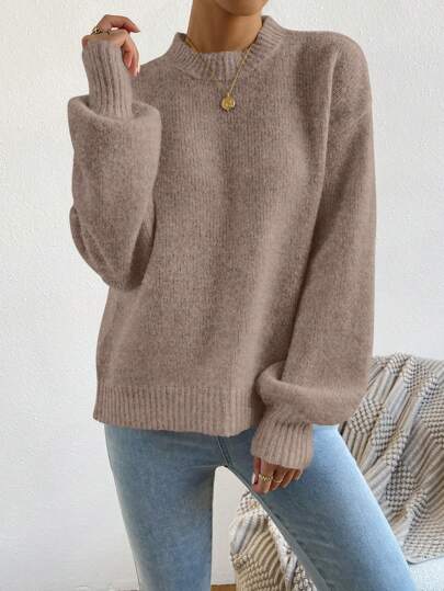 SHEIN Luminelle Suéter de mujer con hombros caídos y manga larga, parte superior de punto de manga larga, suéter de punto para otoño e invierno
