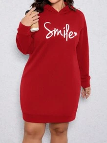 SHEIN LUNE Plus Size Women's Hooded Long Sweatshirt Long Sleeve Top - Red - View 3