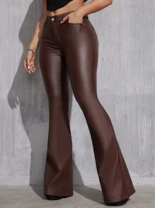 SHEIN Tall Pantalones acampanados de moda para mujer con ajuste estrecho y de unicolor para ocasiones informales