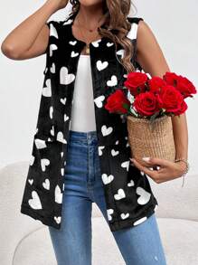 SHEIN LUNE 女式愛心印花無袖背心夾克,開放式前襟設計 - 彩色 - 查看 3