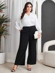 Mulvari Plus Size Solid Colored Slanted Pocket Suit Pants
