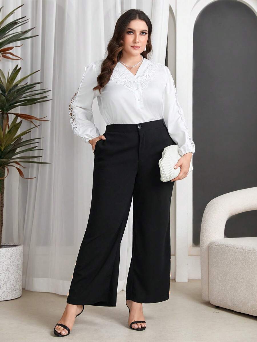 Mulvari Plus Size Solid Colored Slanted Pocket Suit Pants