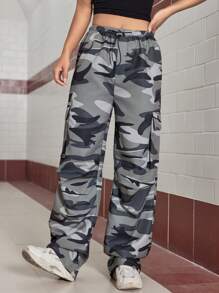 SHEIN Unity Camouflage Print Drawstring Waist Cargo Style Pants - Multicolor - View 5