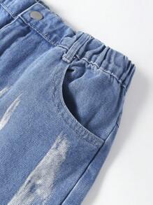 Teen Girls' Heavy Washed Water Process High Waist Straight Leg Jeans - Medium Wash - View 5