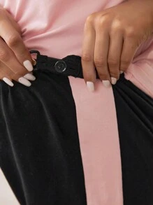 SHEIN Maternity Color-Block Nursing T-Shirt And Adjustable Waistband Pants Set - Black - View 4