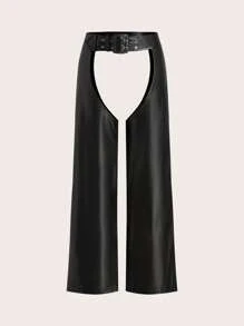 SHEIN ICON 1pc Low Waist Crotch-Opening Pants - Black - View 6