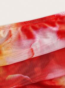 SHEIN BAE 浪漫情人節女士二件套裝,包括一只肩襯衫網眼上衣,帶有褶皺花印和鈴形袖口 - 彩色 - 查看 10