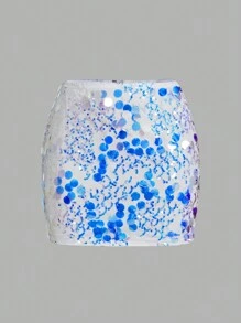 SHEIN BAE 聖誕亮片迷你緊身短裙 - 白色 - 查看 7