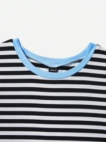 SHEIN LUNE Women's Color Block Striped Tee With Trim - Multicolor - View 4