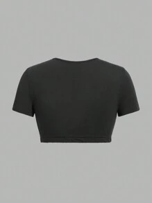 SHEIN EZwear Multiple Pieces Short T-Shirts In Black, White And Gray With Front Placket - Multicolor - View 9
