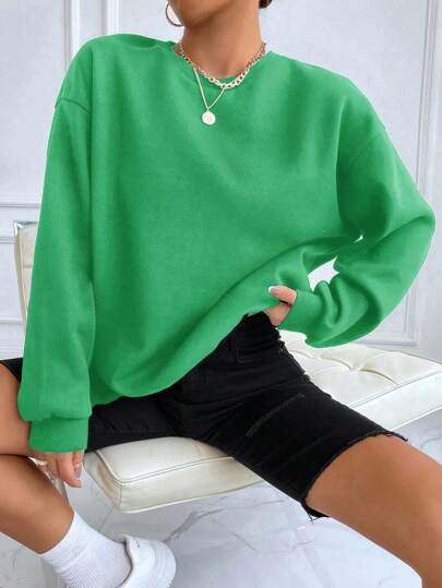 EURMUSE Solid Drop Shoulder Sweatshirt