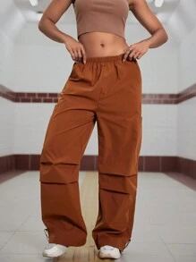 SHEIN Unity Ladies' Elastic Waist Parachute Pants - Brown - View 6