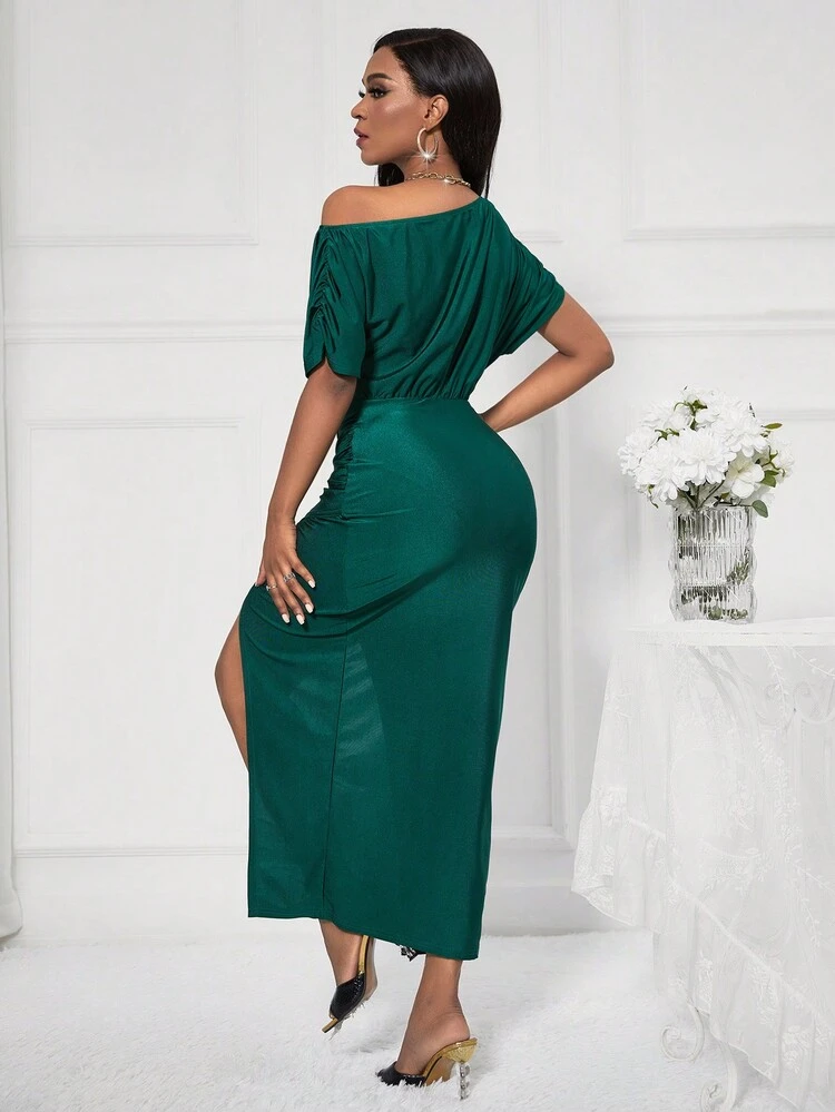 Asymmetrical Collar & High Side Slit Women's Dress