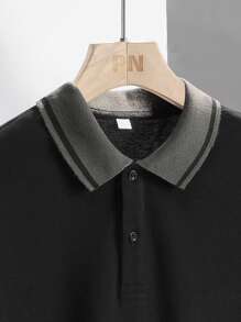 Nam Đen Ngắn tay Áo polo Với Cổ áo tương phản - màu đen - Xem 5