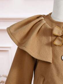 Baby Girl Unique Lace & Bowknot Detail Overcoat - Camel - View 4