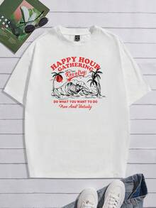 Manfinity EMRG 男士熱帶口號印花t恤 - 白色 - 查看 5