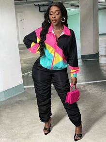 Slaydiva 女士色塊拉鍊前套裝,包括夾克和褲子兩件 - 彩色 - 查看 3