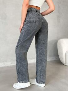 EURMUSE Ladies' Asymmetrical Waist Denim Jeans - Grey - View 2