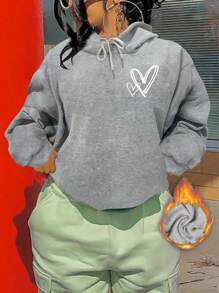 INAWLY 女性愛心印花連帽衫（熱轉印印花工藝） - 淺灰色 - 查看 1