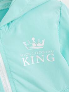 男童酷炫休閒帽衫外套,帶有趣的字母印花,幼童尺寸 - 軍綠色 - 查看 6