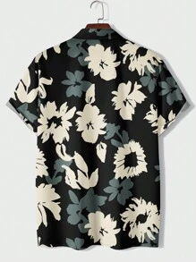 Camisa Estampada De Flores Para Hombre - Negro - Ver 2