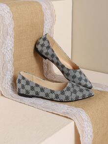 女士低帮软底尖头平底鞋，适合秋季、工作和通勤，蓝色绒面鞋 - 淺灰色 - 查看 2