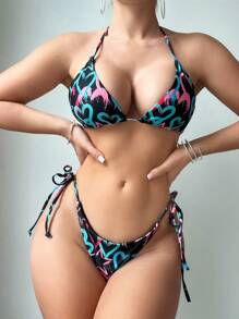 Swim SXY Bộ đồ bơi bikini cổ yếm in hình trái tim cho nữ, lễ hội âm nhạc, cho kỳ nghỉ hè ở bãi biển - Nhiều màu - Xem 8