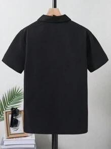 Chemise Noire En Toile Unie Avec Imprimé Emoji Pour Garçon - Noir - Voir 2