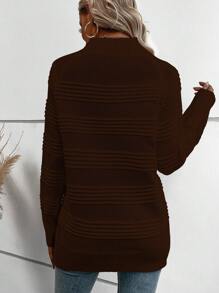 SHEIN LUNE 纽扣细节套头毛衣针织衫秋冬毛衣 - 咖啡棕 - 查看 2