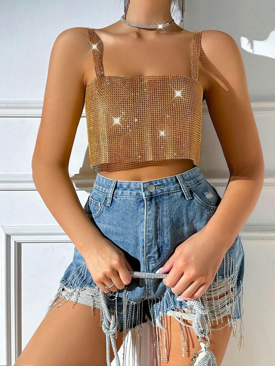 Allurite 水晶綴飾吊帶背心 - 咖啡棕 - 查看 1