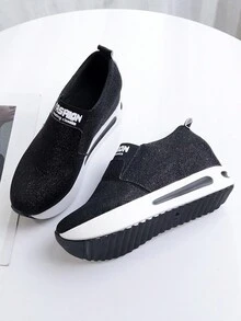 女款新款休閒鞋增高韓版輕盈透氣舒適厚底鞋子休閒運動鞋 - 黑色 - 查看 7