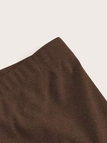 SHEIN Unity Women's Solid Color High Waist Stretchy Leggings - Coffee Brown - View 5