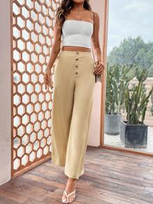SHEIN LUNE Women's Button-Front Suit Pants - Khaki - View 3