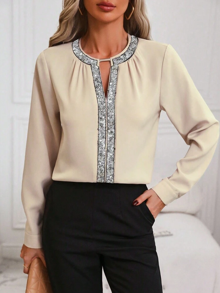 Sparkly Patchwork Hollow Out Shirt