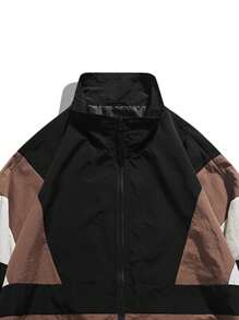 Men's Spring & Autumn Casual Color Block Jacket, Streetwear - Black - View 4