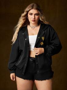 Game of Thrones X SHEIN Plus Print Drop Shoulder Snap Button Hooded Jacket