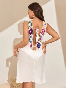 SHEIN Swim Curve Rozmiar Plus Damski Kwiatowy wzór Przezroczysta siatka Narzuta-sukienka - Biały - Zobacz 3