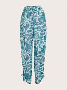 SHEIN Swim Summer Beach Women's Marble Printed Cover Up Pants - Multicolor - View 6