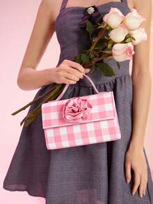 SHEIN MOD 可愛的女性時尚格子手提包 - 粉色 - 查看 3