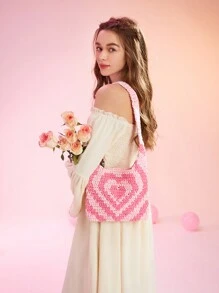 SHEIN MOD 可愛心形女士肩袋,野餐專用 - 粉色 - 查看 4