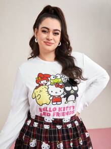 HELLO KITTY AND FRIENDS | SHEIN 加大尺寸卡通字母印花t恤 - 白色 - 查看 7