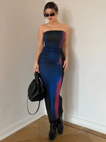 Aloruh 渐变蓝色绘画印花紧身长裙 - 彩色 - 查看 3