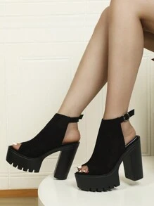 新款春秋黑色高跟涼鞋女夏新款高跟涼鞋,加大碼歐美厚底粗跟,羅馬厚底涼鞋 - 黑色 - 查看 1