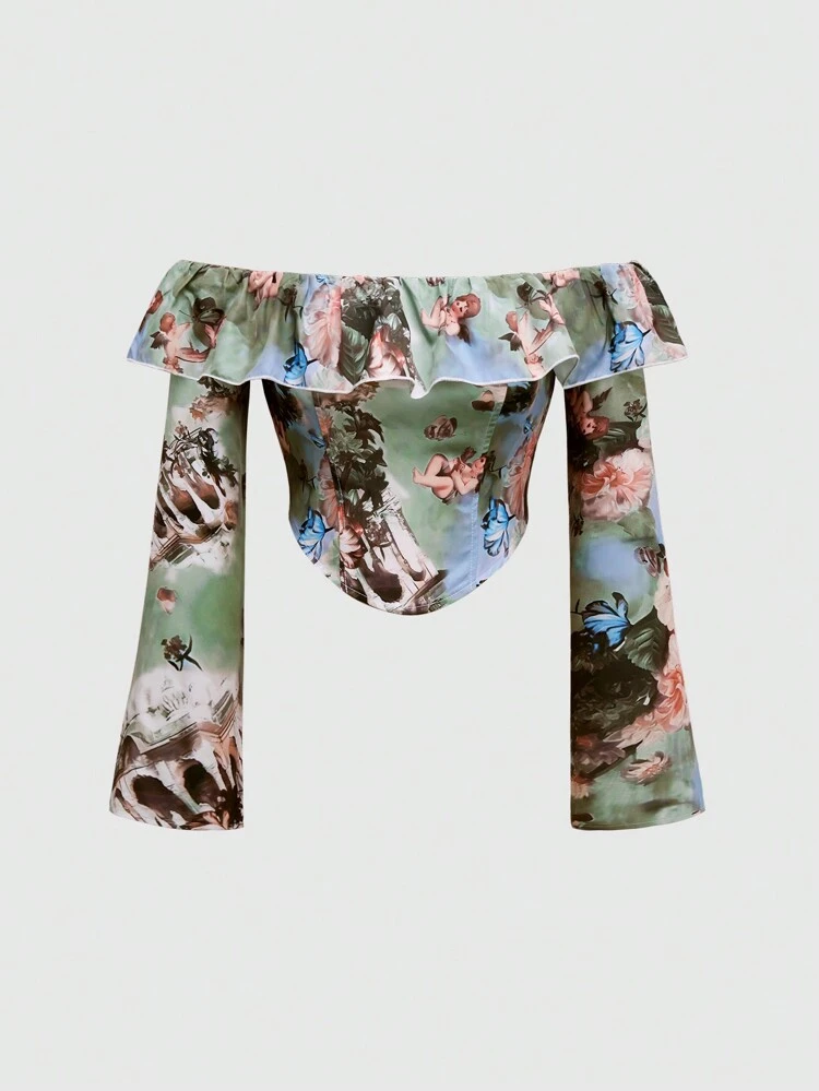 Women's Angel Print Off Shoulder Blouse
