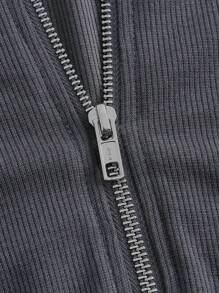 ROMWE PUNK Women's Plus Size Zipper Front Long Sleeve Sweatshirt - Blue - View 4