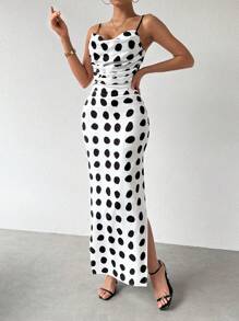 SHEIN Privé Ladies' Polka Dot Printed Spaghetti Strap Dress