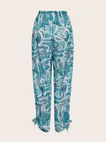 SHEIN Swim Summer Beach Women's Marble Printed Cover Up Pants - Multicolor - View 7